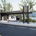 Modern Bus Stop Shelter With Trees Greenery Billboard And Scenic View