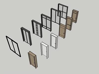 Diverse Style Swing Doors Featuring Glass Inserts Wooden Frames And Multiple Colors 3d model