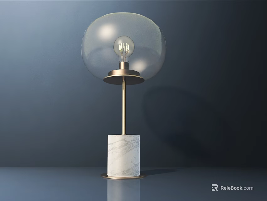 Modern Table Lamp With Transparent Spherical Lampshade Metal Pole And Marble Base 3d model 