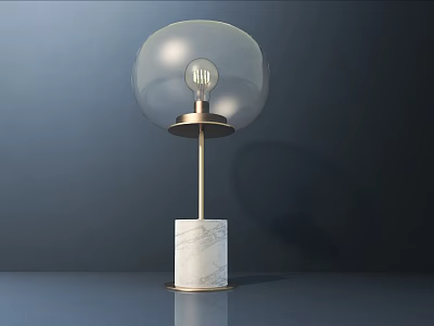 Modern Table Lamp With Transparent Spherical Lampshade Metal Pole And Marble Base 3d model