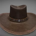 Brown Cowboy Hat With Wide Brim Leather Band And Metal Studs Design
