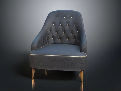 Gray Tufted Armchair With Button Details Wooden Legs And Trim 3d model