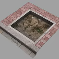 Square Area With Red Brick Border And Dirt Weeds Inside On Stone Base