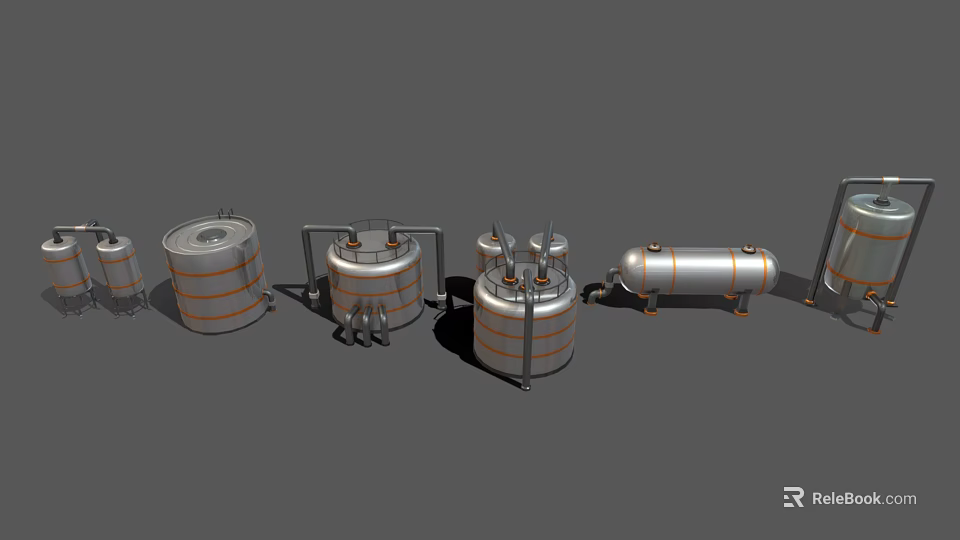 Industrial Equipment Featuring Stainless Steel Storage Tanks And Piping Systems 3d model 
