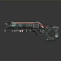 Futuristic Sci Fi Weapon With Metallic Structure And Glowing Red Components Design