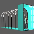 Stylish Event Entrance with NEW WORLD Sign Arched Design and Neon Strip Lights