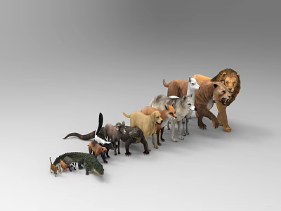 Reptile Models Collection Including Crocodile Lizard And Dinosaur On Gray Background 3d model