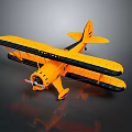 Yellow Biplane Model With Black Wings Tail And Detailed Propeller On Dark Background