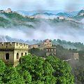 Magnificent Great Wall Scenery Shrouded In Light Mist With Rolling Green Mountains And Lush Forests