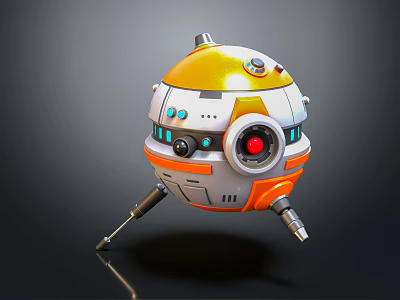 Spherical Robot With Orange And White Exterior Red Eye And Three Legs 3d model
