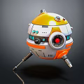Spherical Robot With Orange And White Exterior Red Eye And Three Legs