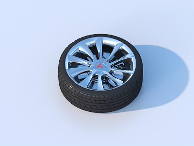 Modern Car Tire With Silver Spoke Alloy Rim And Black Tread Design 3d model