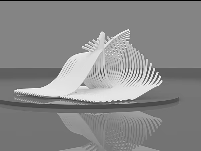 Abstract White Sculpture Carving With Layered Wave Design On Platform And Reflection 3d model