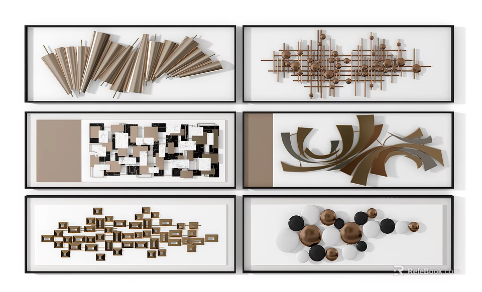 Modern Abstract Geometric Wall Decor With Lines Squares And Circular Shapes 3d model