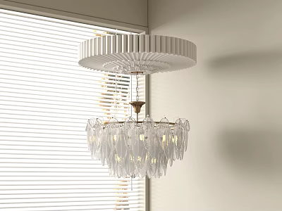 Elegant Modern Chandelier With White Circular Ceiling Plate And Clear Glass Pendants In Bright Interior 3d model