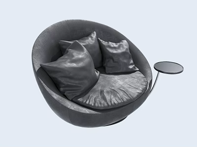 Modern Single Sofa Round Design Leather Upholstery With Soft Cushions And Side Table 3d model