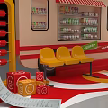 Vibrant Event Passage With Promotion Cart Drinks Seats Tables And Decorations