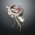 Detailed Mechanical Object with Intricate Metallic Structure Tentacle like Cables and Silver Finish