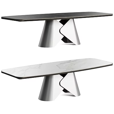 Modern Dining Table With Marble And Dark Wood Tops And Geometric Metal Legs 3d model