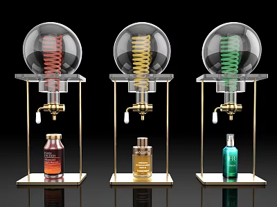 Luxury Perfume Bottles With Glass Globe Gold Base And Colorful Spiral 3d model