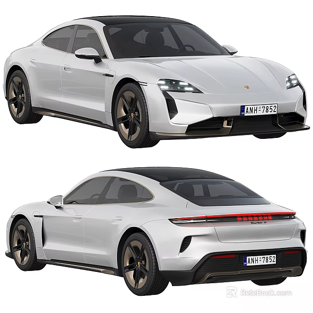 White Car Front And Rear View Displays 3d model 