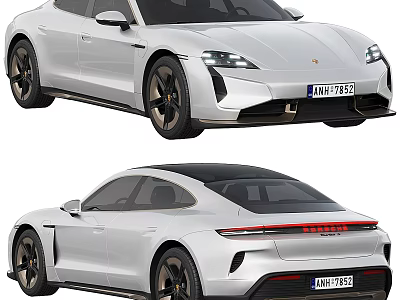 White Car Front And Rear View Displays 3d model