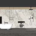 Modern Bathroom Interior With Freestanding White Bathtub Marble Walls Glass Shower And Hanging Lighting
