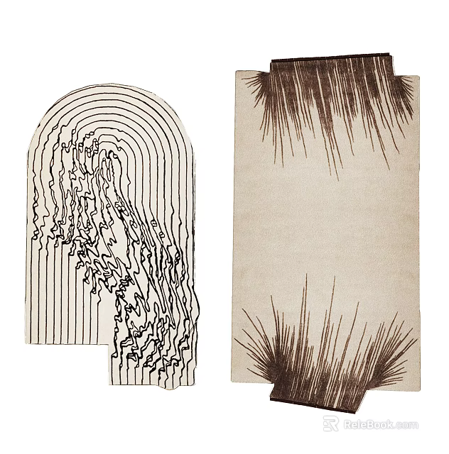 Artistic Stylish Rug Featuring Arched Lines Plant Like Patterns And Deep Brown Textured Fibers 3d model 