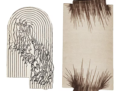 Artistic Stylish Rug Featuring Arched Lines Plant Like Patterns And Deep Brown Textured Fibers 3d model