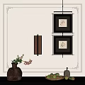 White Wall Decor With Two Black Framed Paintings Wall Sconce And Vase 3d model