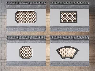 Traditional Lattice Windows In Various Shapes With Brick Wall Architectural Details 3d model