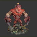 Fierce Open Mouth Monster With Red Fur Mechanical Claws Sharp Teeth And Metal Gear