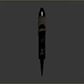 Decorative Mythical Axe Tool With Black Body Orange Patterns Flame Shaped Serrations And Green Tip