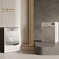 Two Modern Washing Machines With Sleek Design In Minimalist Interior Space