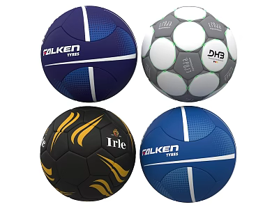 Various Branded Soccer Balls As Sports Equipment With Diverse Colors And Logos 3d model