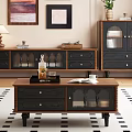 Vintage Wooden Coffee Table With Drawers Glass Doors And Storage Design