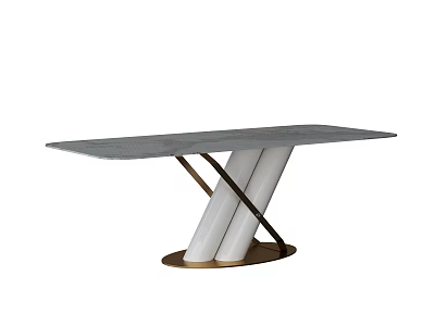 Stylish Modern Dining Table With Gray Tabletop White Cylinder Legs And Golden Base 3d model