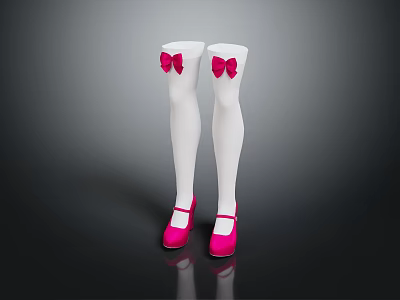 White Thigh High Socks With Pink Bows And Stylish Pink Shoes Fashion 3d model
