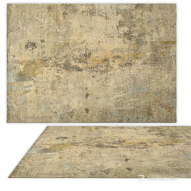 Square Area Rug With Distressed Texture And Neutral Color Scheme 3d model 