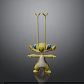 Yellow Cartoon Character With Blue Eyes White Belly Antenna Structures Outstretched Arms