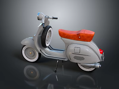 Classic Gray Scooter With Orange Leather Seat And White Wheels On Dark Background 3d model