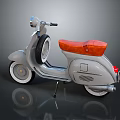 Classic Gray Scooter With Orange Leather Seat And White Wheels On Dark Background