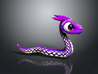 Purple Snake Stuffed Toy with Big Eyes and Purple White Scales on Gray Background 3d model