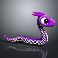 Purple Snake Stuffed Toy with Big Eyes and Purple White Scales on Gray Background