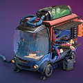 Creative Octopus Food Truck with Transparent Display Window Tire Decorations Colorful Graffiti and Fire Extinguisher