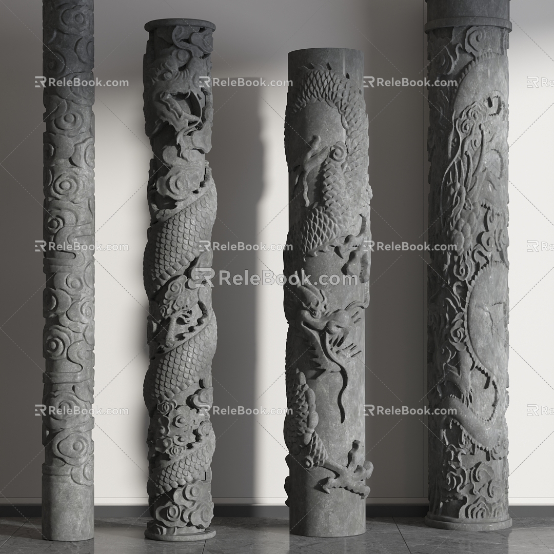 Chinese-style pillar carving pillar 3d model