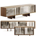 Sleek Modern Console Cabinet And Sideboard With Wooden Frame And Mirrored Panels Design
