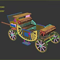Vintage Wooden Carriage Model With Yellow Red Color Wheels And Roof Rail Design