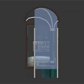 Modern Bus Shelter Design Featuring Arched Roof Green Pillars Transparent Panels Information Display And Bench