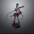 Anime Female Character Statue With Blue Twin Tails Purple Outfit And Weapon
